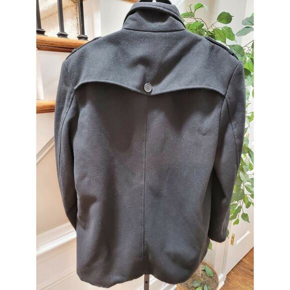 Alpine Swiss Men's Trench Black Wool Double Breasted Long Sleeve Pea Coat 2XL - Picture 6 of 11